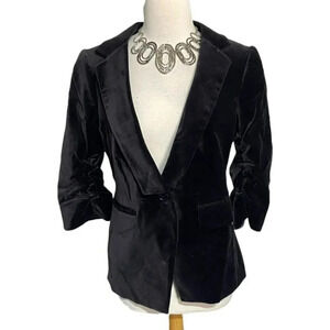 The‎ Limited M black velvet 3/4 ruched sleeve blazer